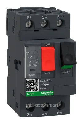 Schneider GV2ME32 Motor Circuit Breaker, TeSys Deca 3P, 24 - 32 A, Thermal-Magnetic, Screw Clamp Terminals