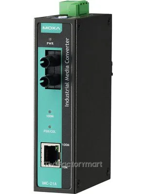 Industrial 10/100BaseT(X) to 100BaseFX media converter, multi mode, ST connector, -10 to 60 Â°C