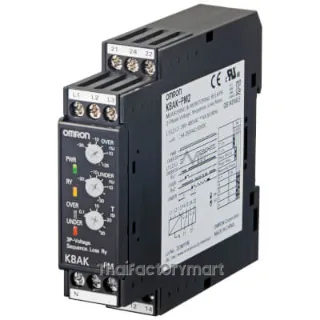 Monitoring relay 22.5mm wide, sim. monitoring of over-/under-voltage, phase sequ. & loss in 3phase 3wire & 4 wire sys. operating 220 to 480V AC, 2 SPDT