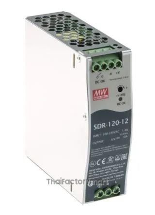 SDR-120-12, DIN Rail Power Supply, 89%, 12V, 10A, 120W, Adjustable