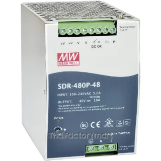 SDR-480P-24, DIN Rail Power Supply, 94%, 24V, 20A, 480W, Adjustable