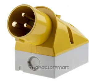 Mennekes IP44 Yellow Wall Mount 3P Right Angle Industrial Power Plug, Rated At 16A, 110V