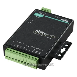 MOXA NPort 5230 w/ adapter, 2-port device server with 1-port RS-422/485 and 1-port RS-232 10/100M ethernet, terminal block, 12~48 VDC, 0~55°C, w/ adapter