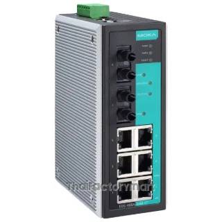 MOXA EDS-408A-MM-ST-T-IEX, Entry-level managed Ethernet switch w/(6)10/100BTX ports, and 2 100BFX multi-mode ports, ST connectors, IECEx certified (extended temperature model)