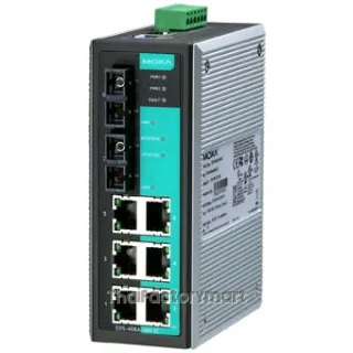MOXA EDS-408A-SS-SC-T-IEX, Entry-level managed Ethernet switch w/(6)10/100BTX ports, and 2 100BFX single-mode ports, SC connectors, IECEx certified (extended temperature model)