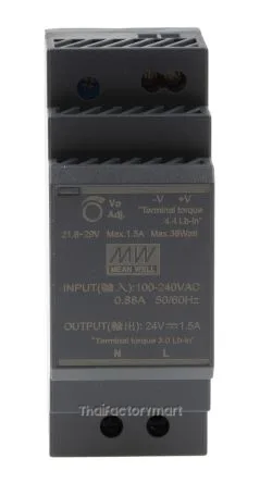 Mean Well HDR-30-24, DIN Rail Power Supply, 89%, 24V, 1.5A, 36W, Adjustable