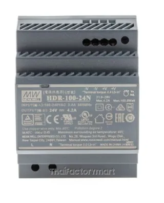 Mean Well HDR-100-24N, DIN Rail Power Supply, 90%, 24V, 4.2A, 100.8W, Adjustable