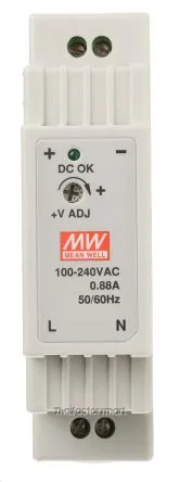DR-15-12, DIN Rail Power Supply, 84%, 12V, 1.25A, 15W, Adjustable