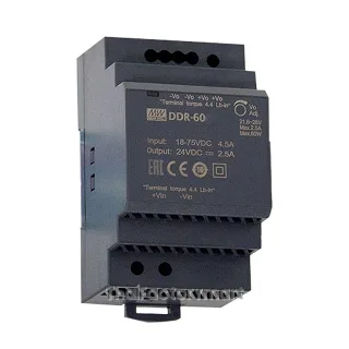 Mean Well DDR-60G-24, DIN Rail Type DC-DC Converter, 91%, 24V, 2.5A, 60W, Adjustable
