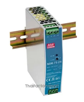 NDR-75-12, DIN Rail Power Supply, 86%, 12V, 6.3A, 75W, Adjustable