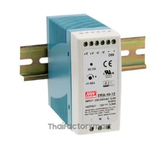 Mean Well DRA-40-24, 1 Output DIN Rail Power Supply, 87%, 24V, 1.7A, 40.08W, Adjustable