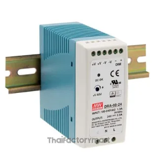 Mean Well DRA-60-12, 1 Output DIN Rail Power Supply, 85%, 12V, 5A, 60W, Adjustable
