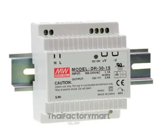 Mean Well DR-30-15, DR DIN Rail Panel Mount Power Supply, 15V dc Output Voltage, 2A Output Current
