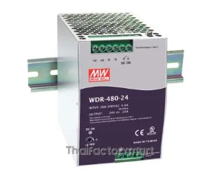 Mean Well WDR-480-24, DIN Rail Power Supply, 24V, 20A, 480W, Adjustable