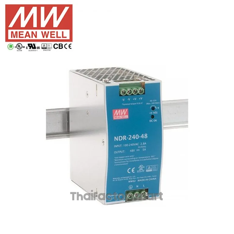 240 W/5.0 A DIN-rail 48 VDC power supply, universal 90 to 264 VAC or 127 to 370 VDC input voltage, -20 to 70Â°C operating temperature photo 2