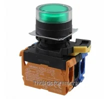 Pushbutton A22NL 22 dia., bezel plastic, full guard, momentary, cap color transparent green, LED green, 1NO1NC, 24 VDC