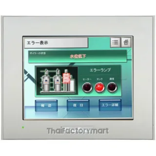 5.7-inch TFT, 65,536 colors, QVGA 320 x 240 pixels, Analog Touch Panel, Ethernet I/F, RS-232C, RS-485 Isolated , USB A/mini-B I/F x 1 each, SD Card I/F, DC24V