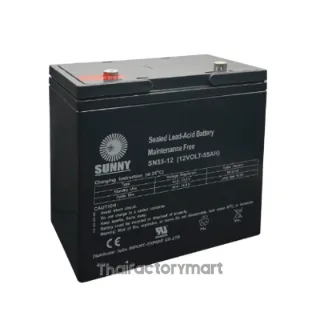 SUNNY เเบตเตอรี่เเห้ง SLA 12V 55Ah รุ่น SN55-12 Battery Sealed Lead Acid เหมาะสำหรับ ไฟสำรองฉุกเฉิน|UPS|ระบบเตือนภัย ดำ