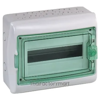 13432 Schneider Electric Kaedra Weatherproof Enclosure for modular devices IP65 IK09, 18 modules, 1 row, surface mounting, transparent green door, RAL 7035