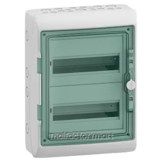 13433 Schneider Electric Kaedra Weatherproof Enclosure for modular devices IP65 IK09, 24 modules, 2 rows, surface mounting, transparent green door, RAL 7035