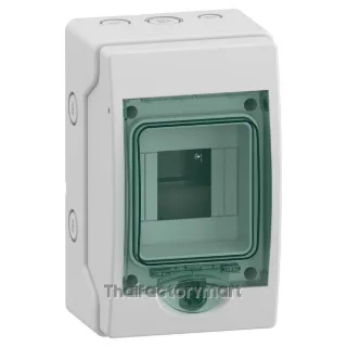 13441 Schneider Electric Mini Kaedra Weatherproof Enclosure for modular devices IP65 IK09, 4 modules, 1 row, surface mounting, transparent green door, RAL 7035