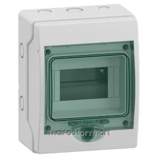 13442 Schneider Electric Mini Kaedra Weatherproof Enclosure for modular devices IP65 IK09, 6 modules, 1 row, surface mounting, transparent green door, RAL 7035