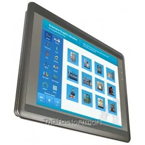 Weintek 12.1" HMI, plastic housing, 1024x768, 1GHz RISC CPU, SD Card slot. Ports: serial, USB, Ethernet.