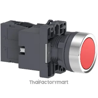 Complete illuminated push button, Easy Harmony XA2, plastic, flush, red, 22mm, spring return, 24V AC DC, 1NC
