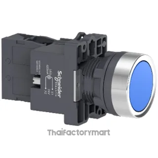 Complete illuminated push button, Easy Harmony XA2, plastic, flush, blue, 22mm, spring return, 24V AC DC, 1NO