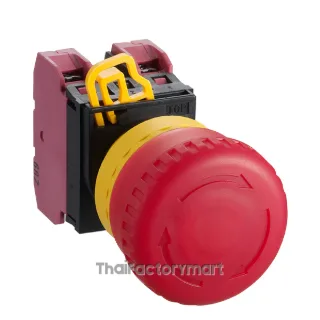 YW1L-V4E11Q4R Emergency Stop Switch, SPST-NC, Push-Pull, Screw, 10 A, 120 V