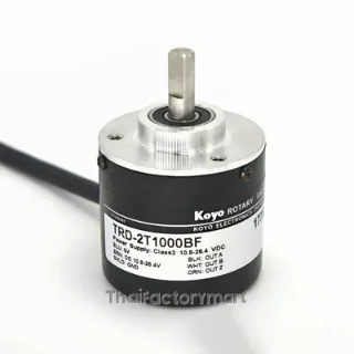 Koyo Encoder, Incremental, Light Duty, 1000 Pulses per Revolution, 6mm Solid Shaft, 38mm Diameter Body, 12-24VDC, Push-Pull (Totem Pole), IP50 (Dust Proof), 1 meter Cable, Tinned Ends, Mounting Screws included