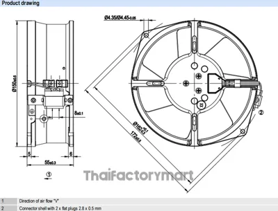 W2S130 Series Axial Fan, 172 x 55mm, 380m?/h, 45W, 230 V ac รูปที่ 2