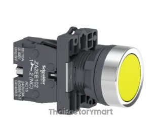 Complete push button, Easy Harmony XA2, plastic, flush, yellow, 22mm, spring return, unmarked, 1NO