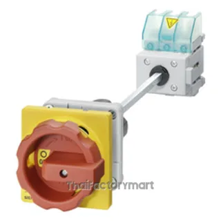 3LD2514-0TK53 SENTRON, Switch disconnector 3LD, emergency switching-off switch, 3- pole, Iu: 63 A, operating power / at AC-23 A 400 V: 22 kW, floor mounting with door coupling, rotary operating mechanism, Red / yellow, 4-hole mounting of the handle