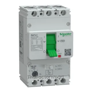 Circuit breaker, GoPact MCCB 200, 3 poles, 25kA at 415VAC, 100A rating, TMD trip unit, adjustable thermal protection