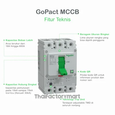 Circuit breaker, GoPact MCCB 125, 3 poles, 10kA at 415VAC, 20A rating, TMD trip unit, adjustable thermal protection รูปที่ 2