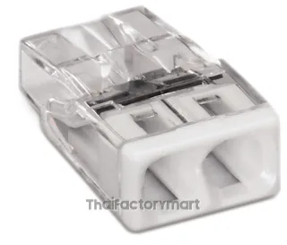 COMPACT splicing connector; for solid conductors; max. 2.5 mm²; 2-conductor; transparent housing; white cover; Surrounding air temperature: max 60°C (T60); 2,50 mm²; transparent