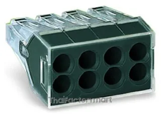 PUSH WIRE® connector for junction boxes; for solid and stranded conductors; max. 2.5 mm²; 8-conductor; transparent housing; dark gray cover; Surrounding air temperature: max 60°C; 2,50 mm²; multicoloured