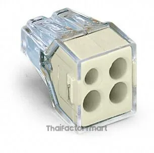 PUSH WIRE® connector for junction boxes; for solid and stranded conductors; max. 2.5 mm²; 4-conductor; transparent housing; light gray cover; Surrounding air temperature: max 60°C; 2,50 mm²; multicoloured