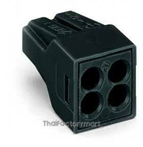 PUSH WIRE® connector for junction boxes; for solid and stranded conductors; max. 2.5 mm²; 4-conductor; Black housing; black cover; Max. surrounding air temperature: 105 °C; 2,50 mm²; black